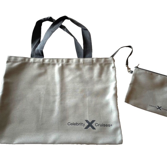 Celebrity Cruises Tote Bag Cosmetic Bag SET Gray Canvas Heavy Duty 13x18” Beach - Picture 1 of 5